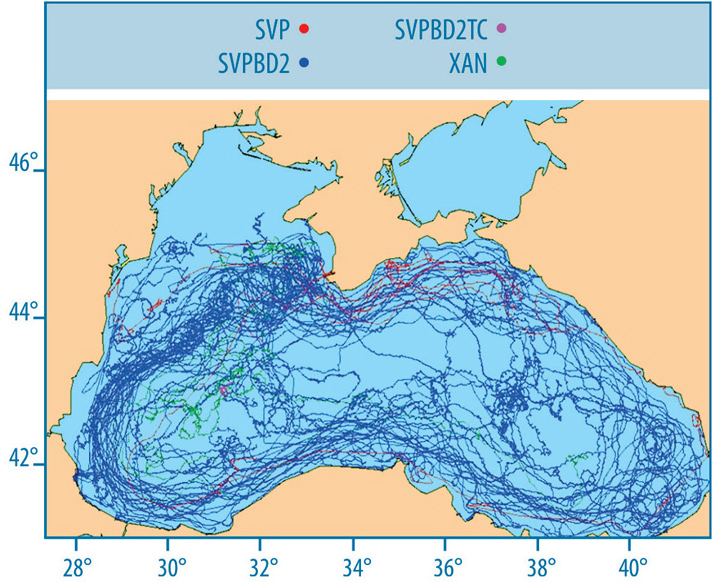 International Drifters Experiment (1999-2003): trajectories of the upper layer drifting buoys