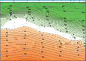 Distribution of oxygen and hydrogen sulfide (?M) in the 100-mile section Gelendzhik - the center of the sea 023