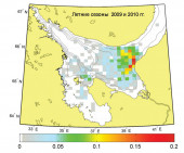 Number ofradar images with surface manifestations ofpackets of short-period internal waves relative to the total numberofimages in the White Sea during the summers of2009-2010 015