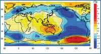 The baric pattern of the Global Climate Oscillation. Anomalies in the surface pressure fieldduring El Ni?o are shown relative to the normal atmosphericpressure distribution (without either El Ni?o or La Ni?a) Возмущение поля атмосферного давления на у.м.ивекторов скорости геострофического ветра приГлобальной атмосферной осцилляции (10 событий Эль-Ниньо и 5 событий Ла-Нинья в 1950-2010 гг.)