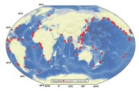 Hydrothermal and methane discharges in the World Ocean. Regions with specific fauna.West Pacific, North-East Pacific, East Pacific, the Atlantic and Indian Oceans Hydrothermal and methane discharges in the World Ocean