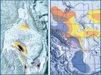 Map of oil and gas formation areas calculated for stratigraphic systemsof the Okhotsk Sea and the Caspian Sea Map of oil and gas formation areas calculated for stratigraphic systemsof the Okhotsk Sea and the Caspian Sea