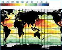 Climatological ocean-atmosphere latent heat flux (W/м<sup>2</sup>)reconstructed for the last 50 years Climatological ocean-atmosphere latent heat flux (W/м<sup>2</sup>)reconstructed for the last 50 years